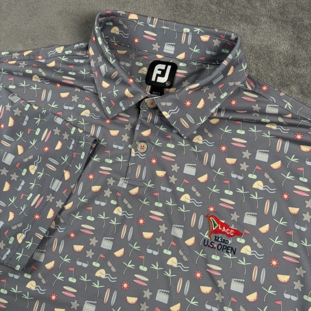 FootJoy Polo Shirt Mens XL Gray 123rd US Open LACC Hollywood Golf Los Angeles